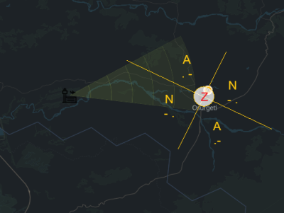 A/N sectors around a rumored site, with the search sector from its anchor airfield. A/N sectors around a rumored site, with the search sector from its anchor airfield.