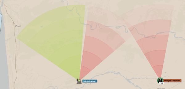 Green rumor wedges and red threat bearings on the same map. Green rumor wedges and red threat bearings on the same map.